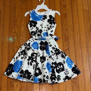 Blackbutterfly White Dress with Blue & Black Floral Print and Belt